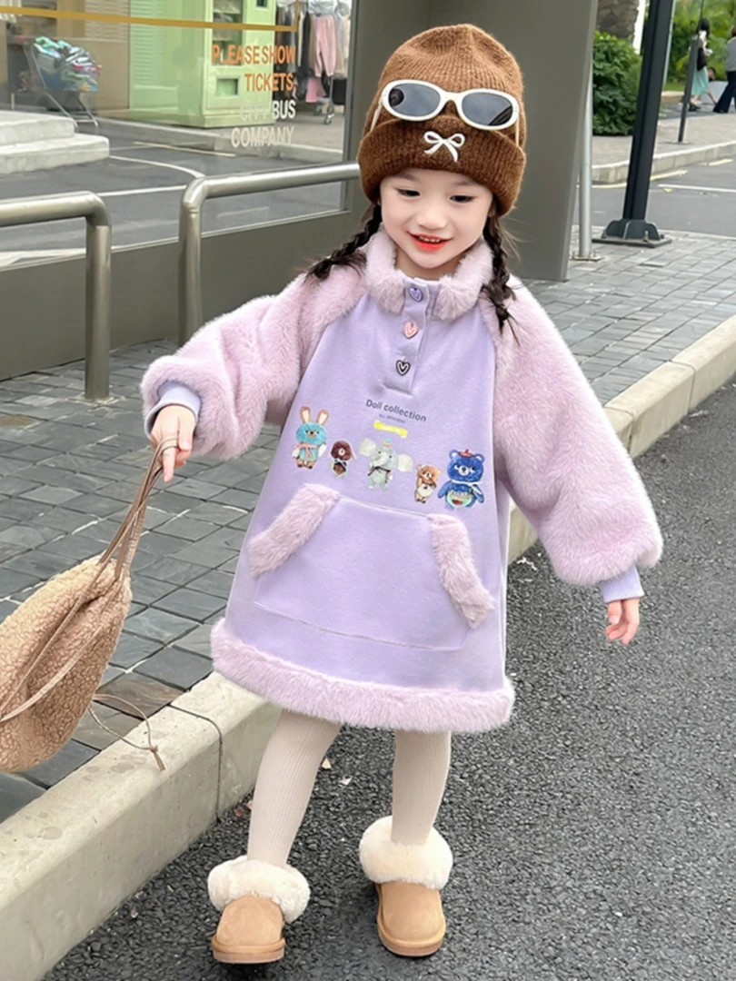 女童加绒连衣裙秋冬2025新款儿童加厚公主裙可爱宝宝冬季卫衣裙子