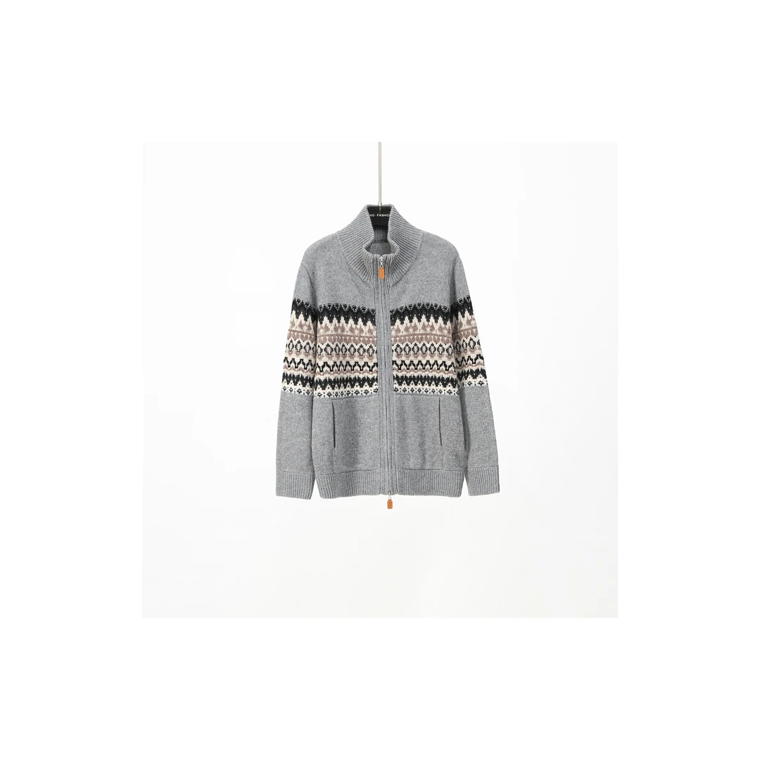 【摩登织客】100羊毛高领几何提花针织衫-9177