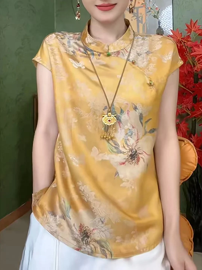 （金色琉璃）国风新中式斜襟款时尚夏季气质短袖百搭