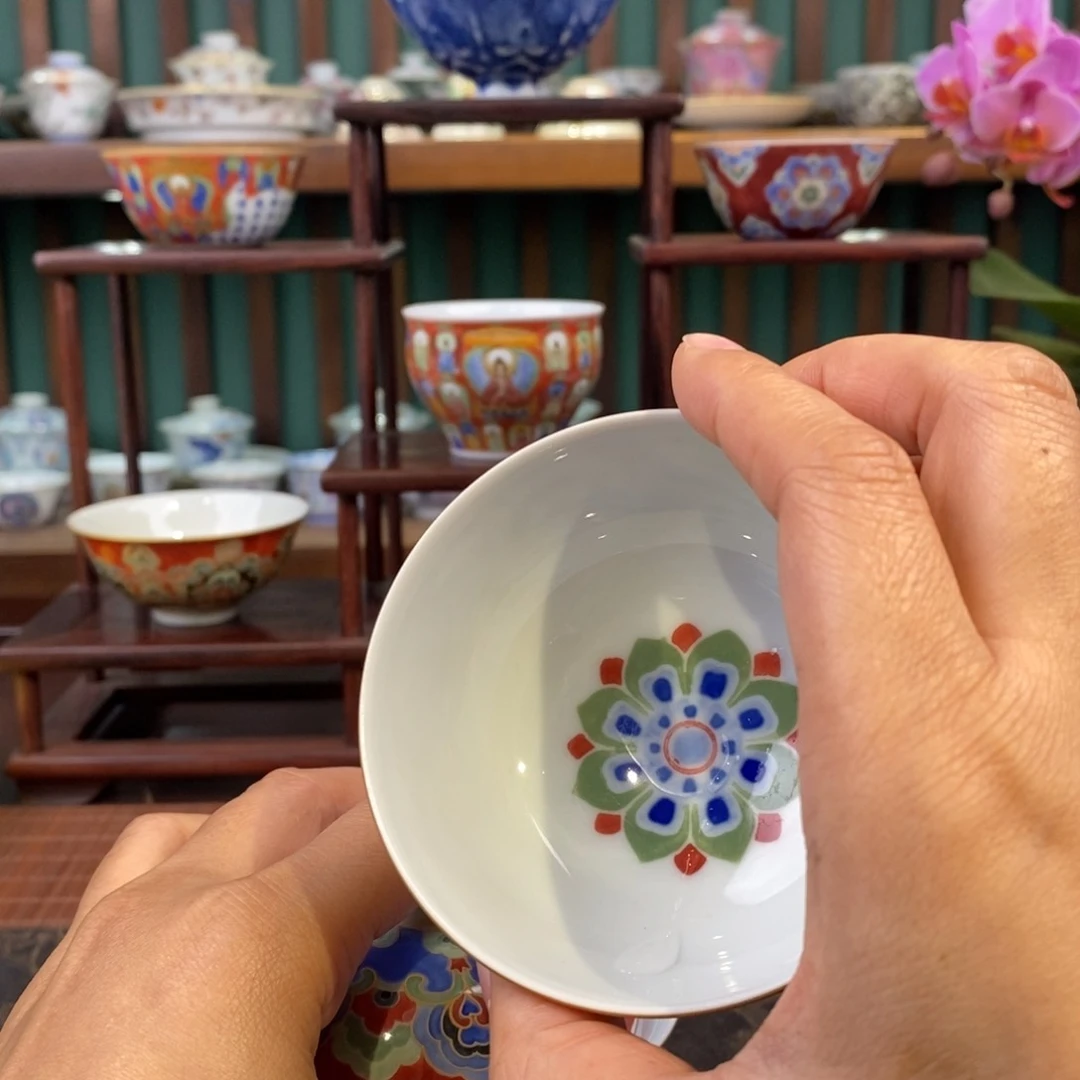 芳*手工陶瓷釉下五彩茶花套组