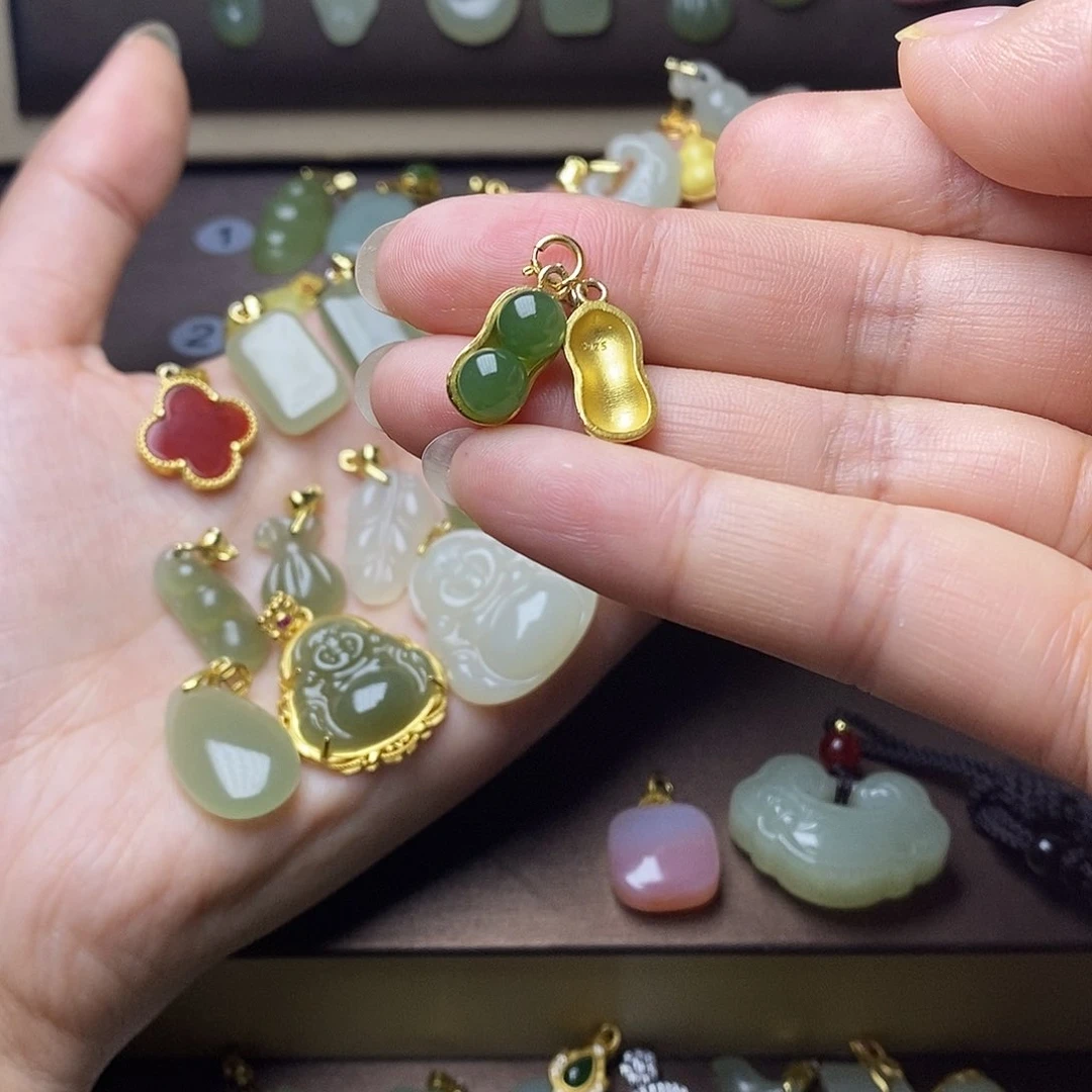 和田玉颈饰银S925镶嵌