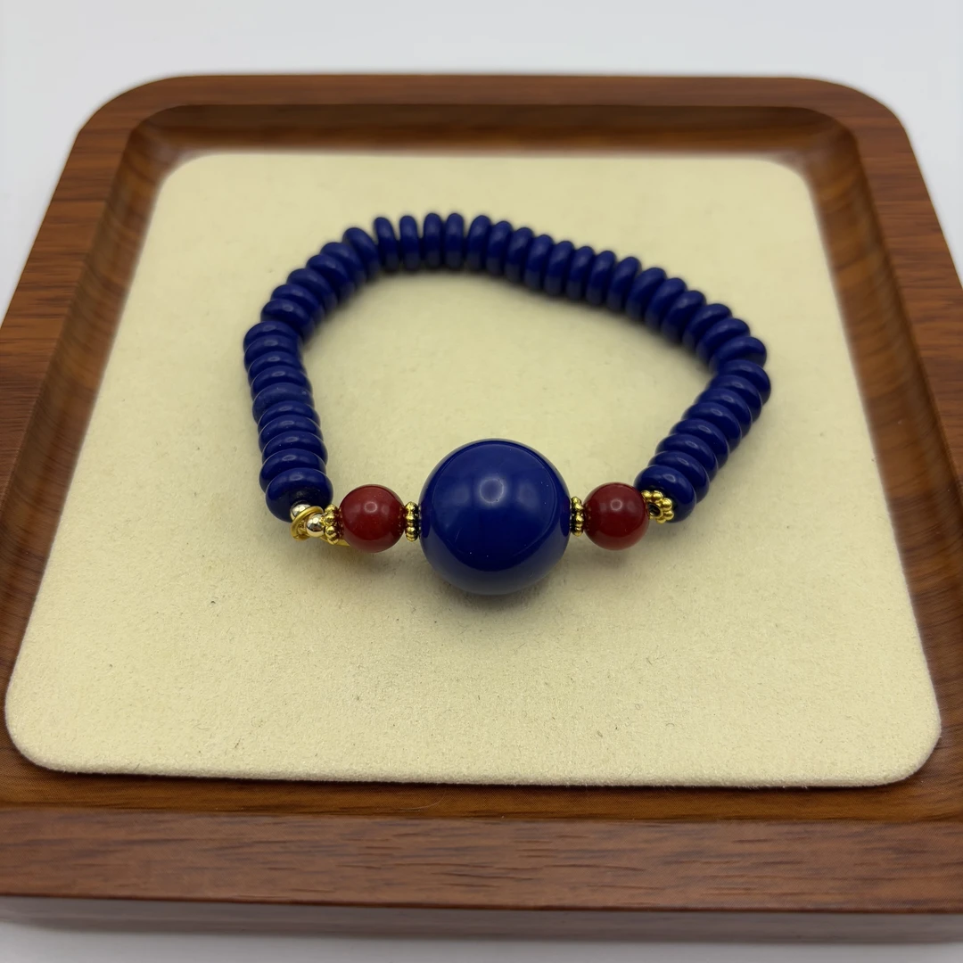非金属珐琅手链 深蓝色片珠带单株手串 F91