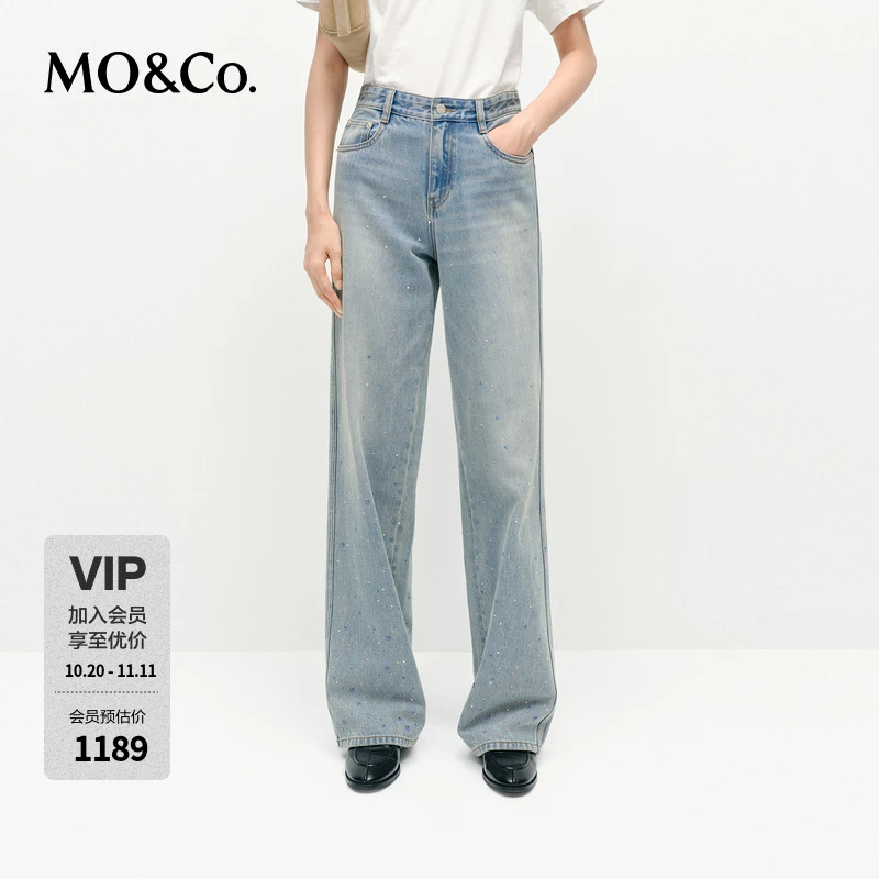 MOCO牛仔裤2025新品重工钻饰彩绘艺术洗褪做旧棉质MBE1JEN003