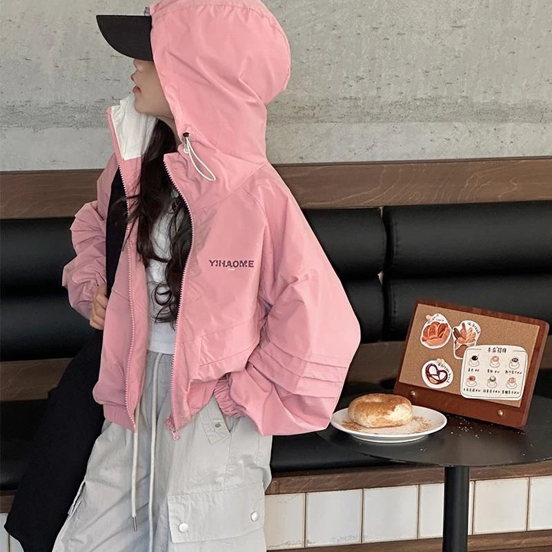 女童春秋连帽外套2025新款儿童女孩短款夹克长袖上衣韩版洋气百搭