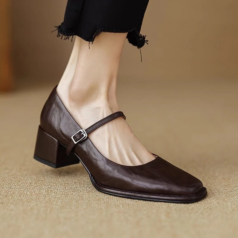 单鞋女粗跟2025春秋新款法式复古一字扣带玛丽珍百搭小皮鞋女鞋子