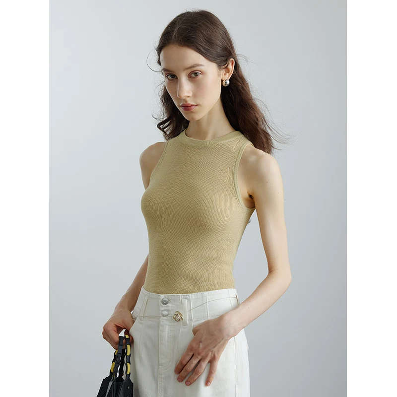 断码折扣｜简织NO.33 天蚕丝修身微透视内搭无袖上衣MSCIY0627