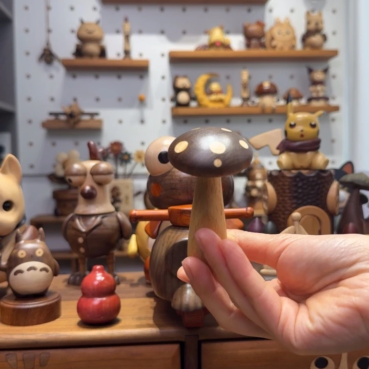 木黑胡桃蘑菇摆件