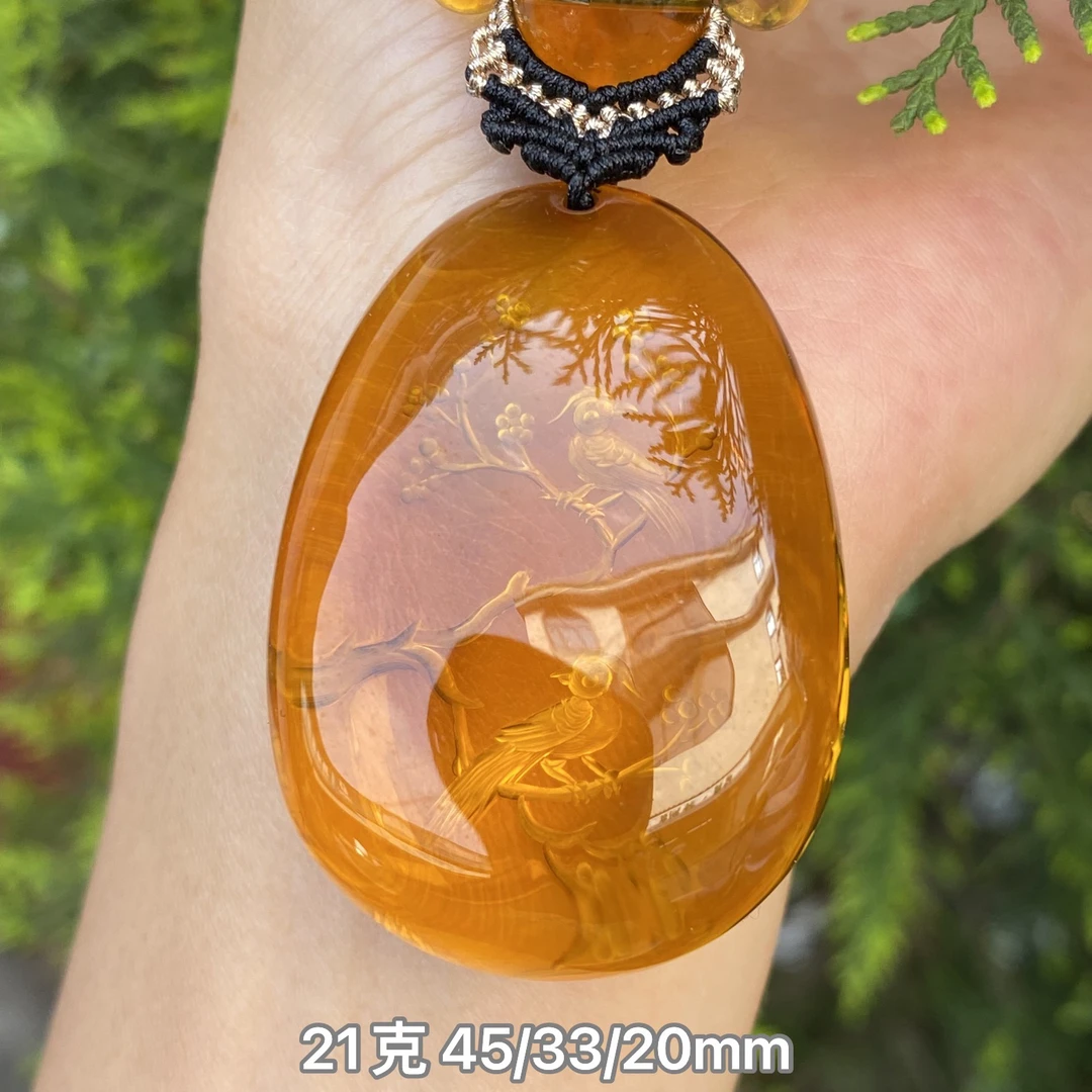 【小伊琥珀】21克黄茶阴雕「鸟语花香」