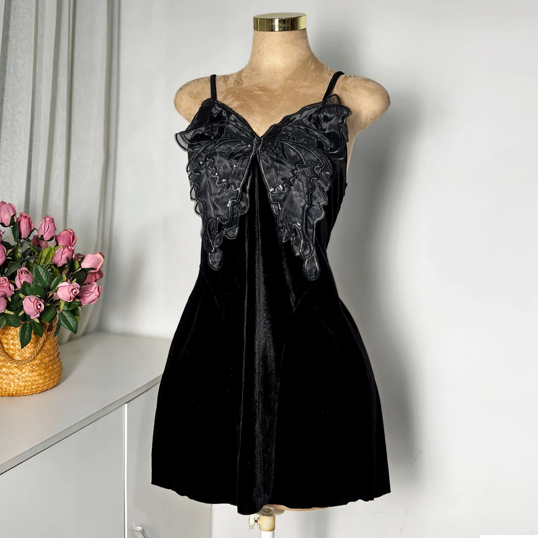 D118【谭韵女装】120-220斤胖MM大码蝴蝶睡裙丝绒家居服睡衣71092