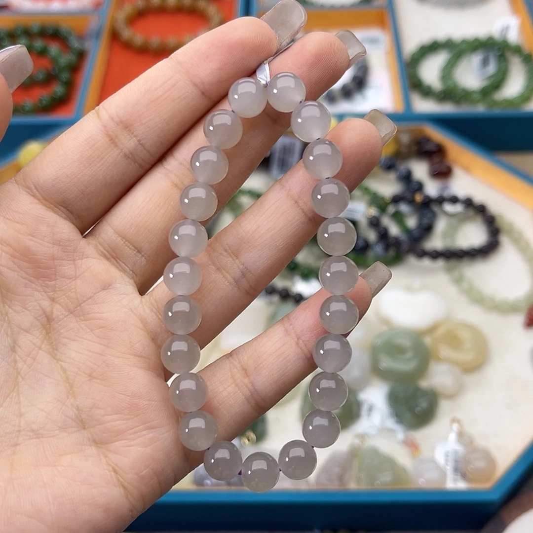 和田玉未镶嵌手链w25冰烟紫8mm