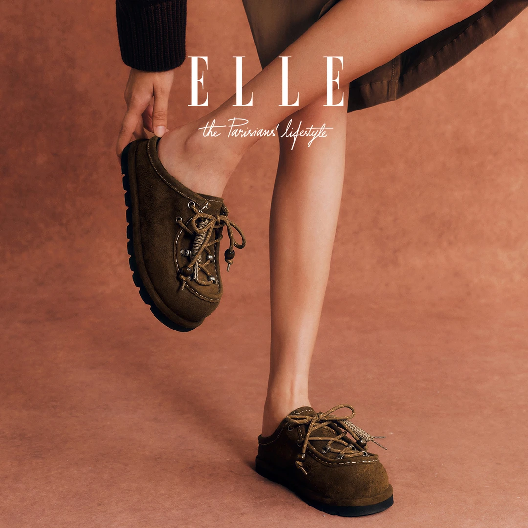 ELLE内增高厚底勃肯鞋女外穿2025新款复古慵懒感一脚蹬包头半拖鞋