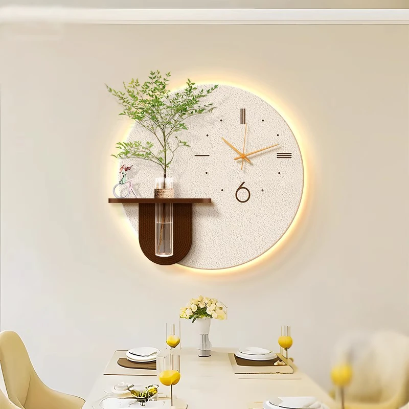 奶油风餐厅装饰画高级感砂岩餐桌背景墙壁画2025新款水培绿植挂画