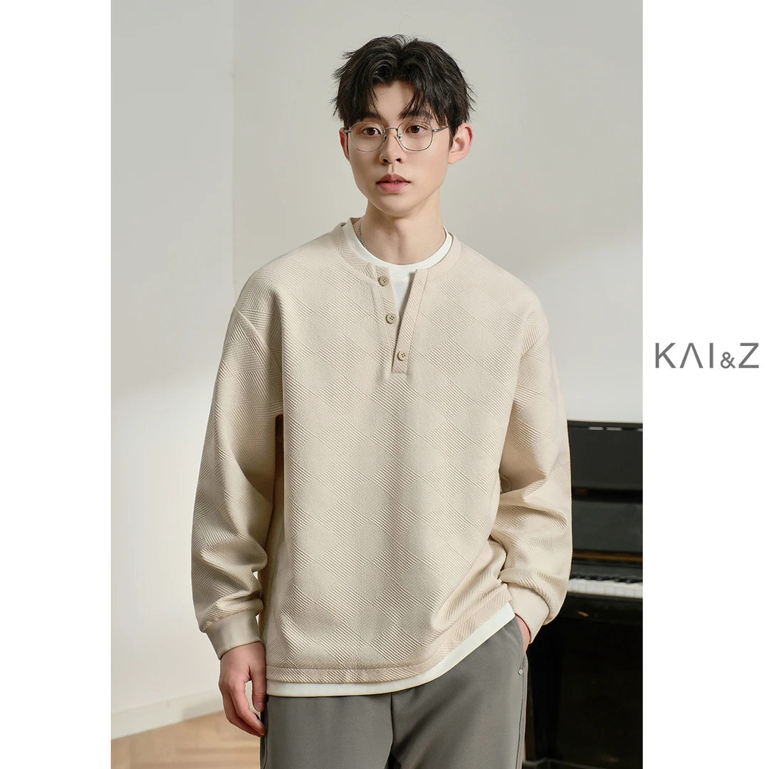 假两件提花卫衣男春秋季2025新款宽松潮流休闲内搭打底衫长袖上衣