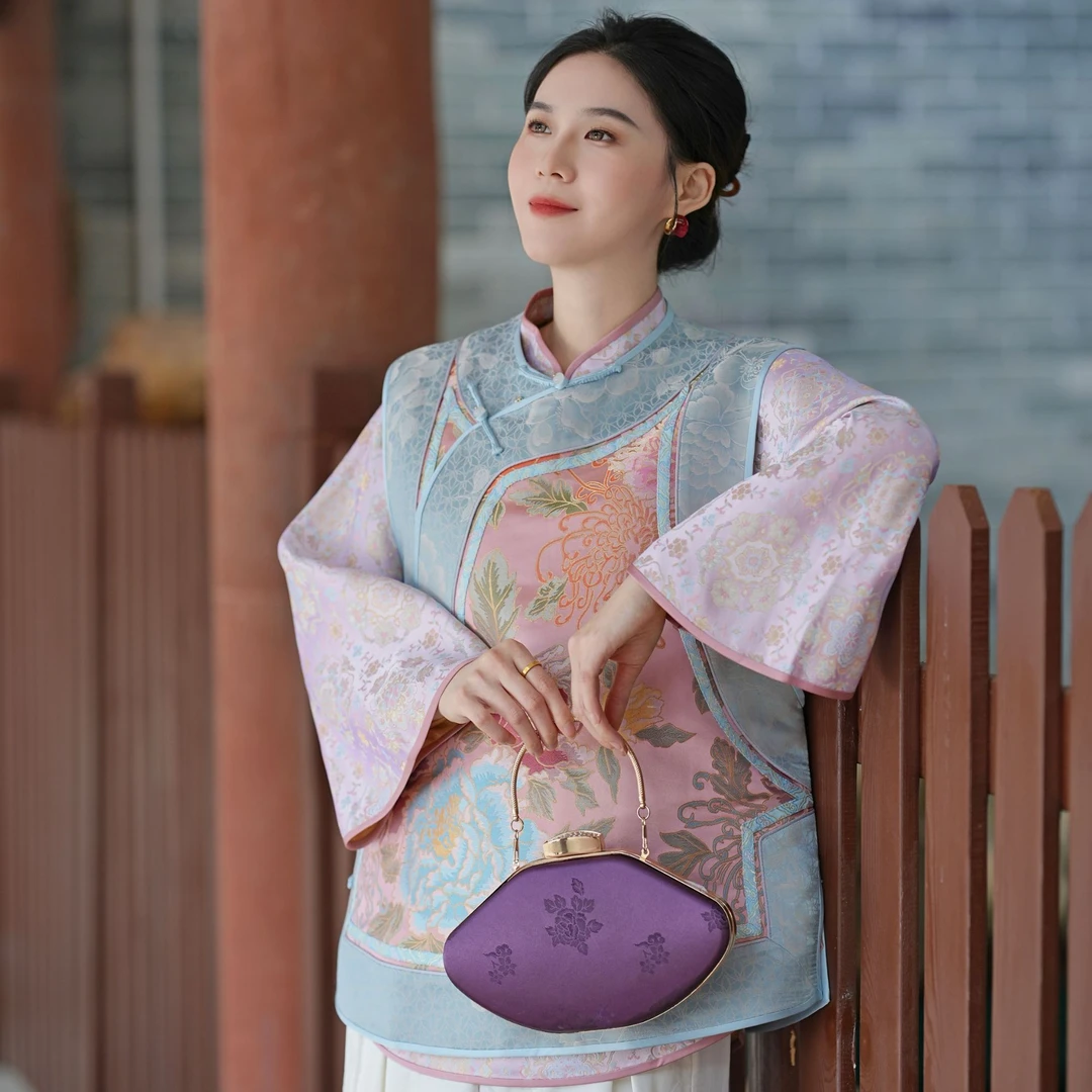 【芙蓉映】中式复古桑蚕丝传统云锦国风女士全开襟气质无袖马甲