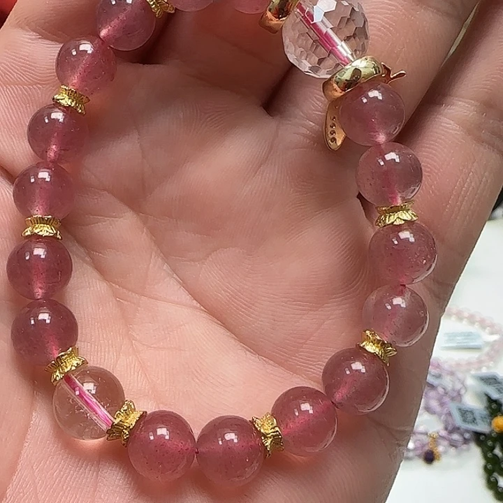 未镶嵌水晶手链天然草莓晶9单圈大