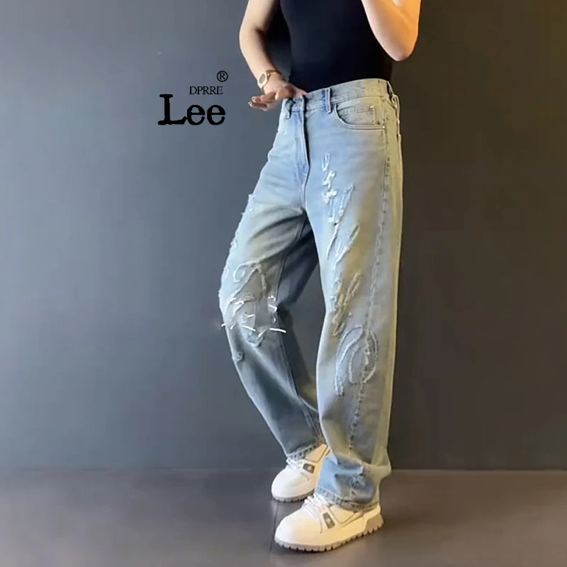 秋冬薄款大码潮牌男士时尚新款2025年直筒重工阔腿牛仔裤休闲宽松