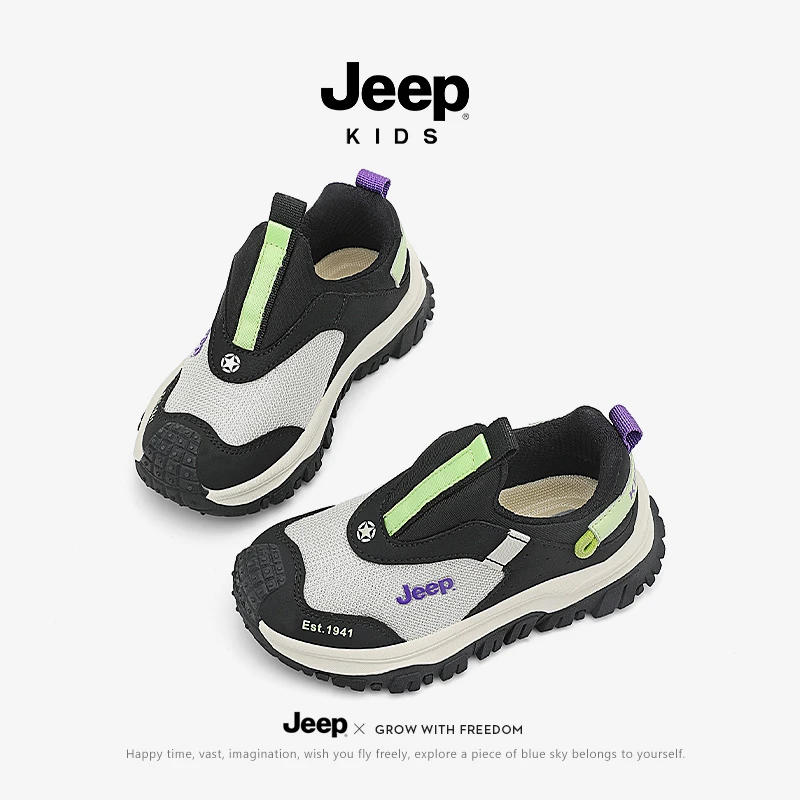 JEEP儿童运动鞋网面春夏免系带轻便软底男童女童跑步鞋25SS08016