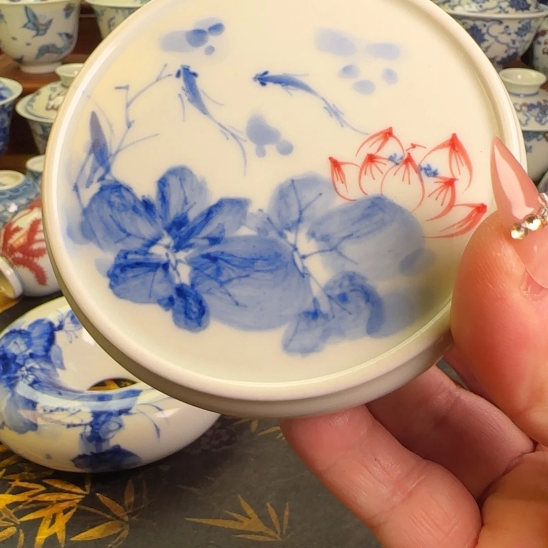 黄***坚荷花鳜鱼盖置杯杯杯杯