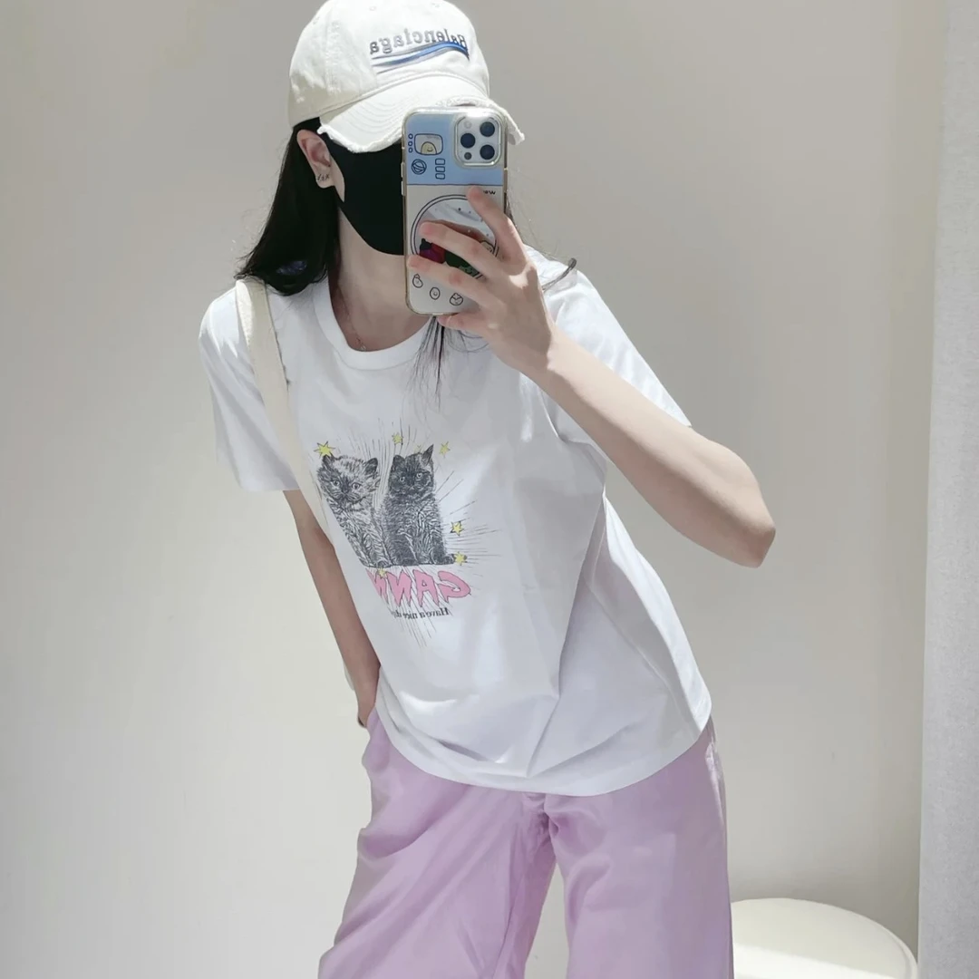 全新未使用  25早春小猫咪图案T恤 /XS-L