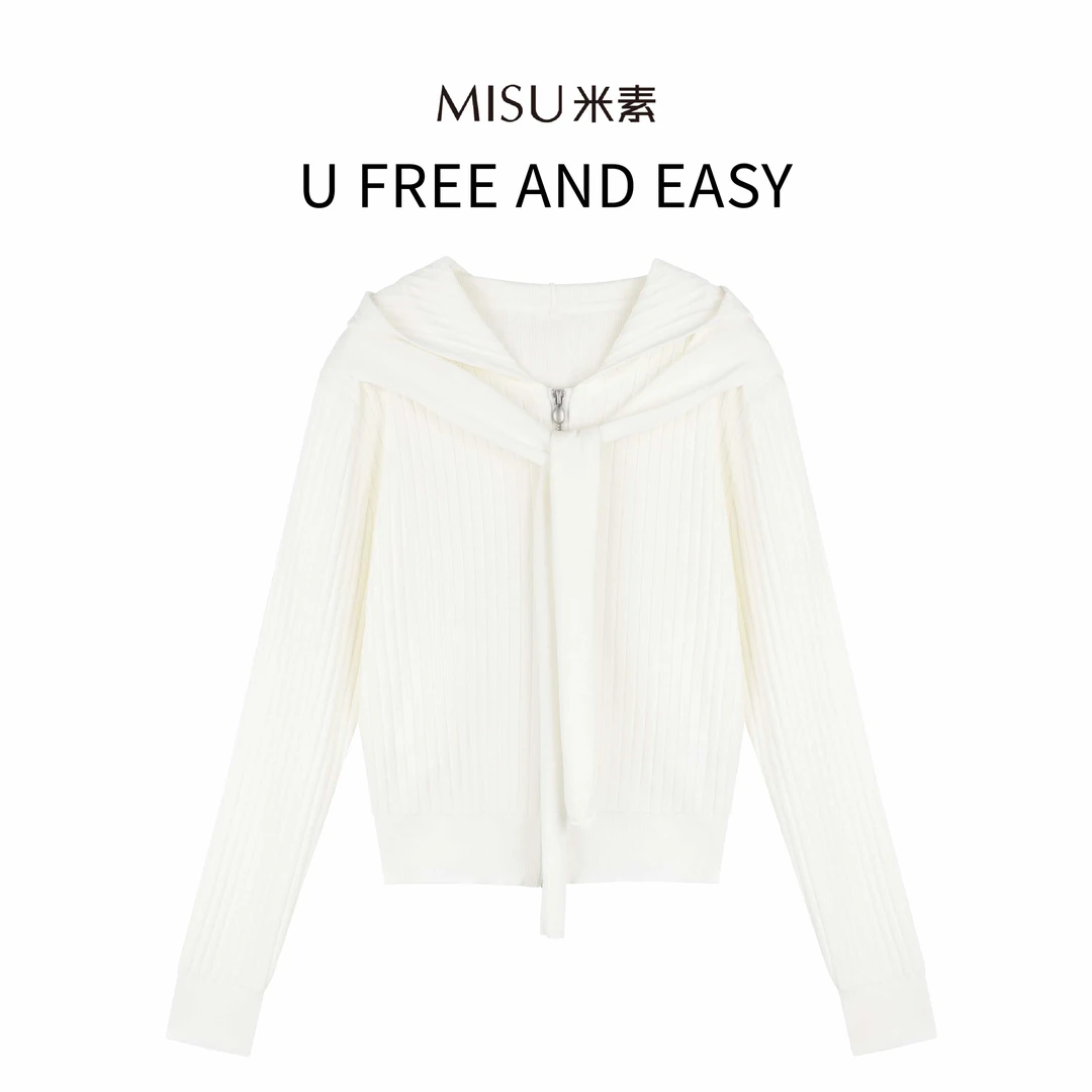 MISU米素时尚百搭休闲连帽纯色纯色针织衫125C601