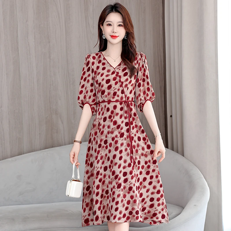 【运费补贴】A59286粉色圆点夏季新款连衣裙碎花裙显瘦气质款百搭