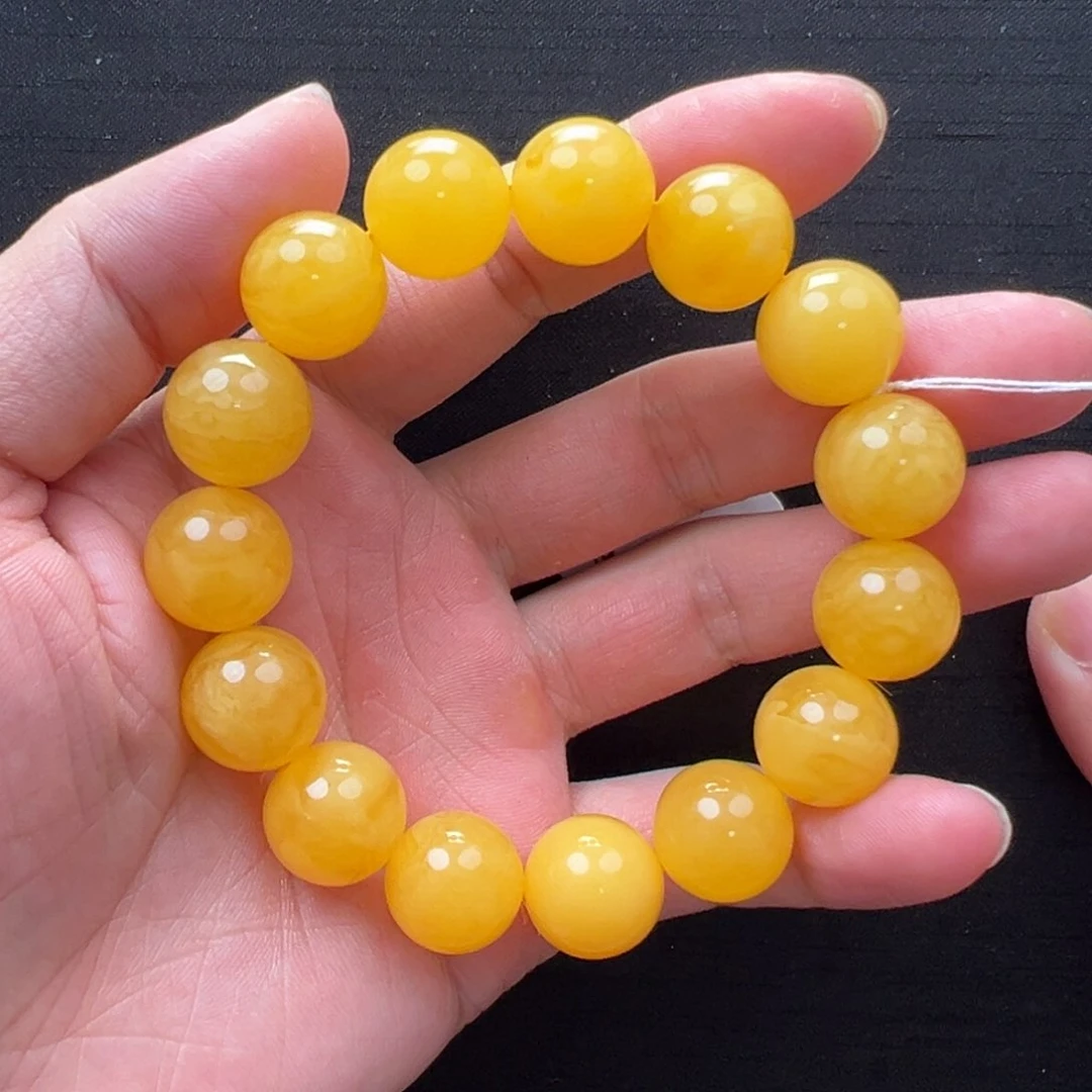 未镶嵌蜜蜡裸石焦皮橘色圆珠手串12mm