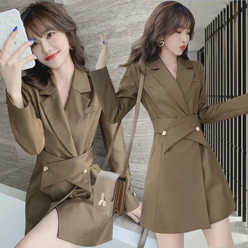 【有里布】2025春新款胖mm小西装时尚休闲显瘦西服连衣裙D0347