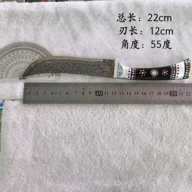 英吉沙小刀银子牛骨头马蹄小直刀（未开刃）（微瑕）（非管制器具）