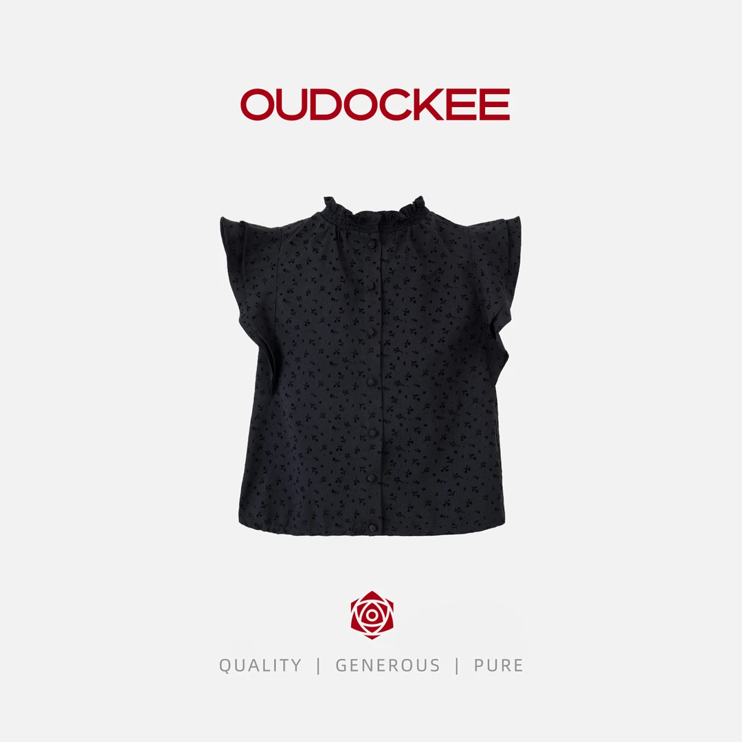 OUDOCKEE 鸥鸥【小黑花】黑色设计师衬衫高级感 C2502F218T