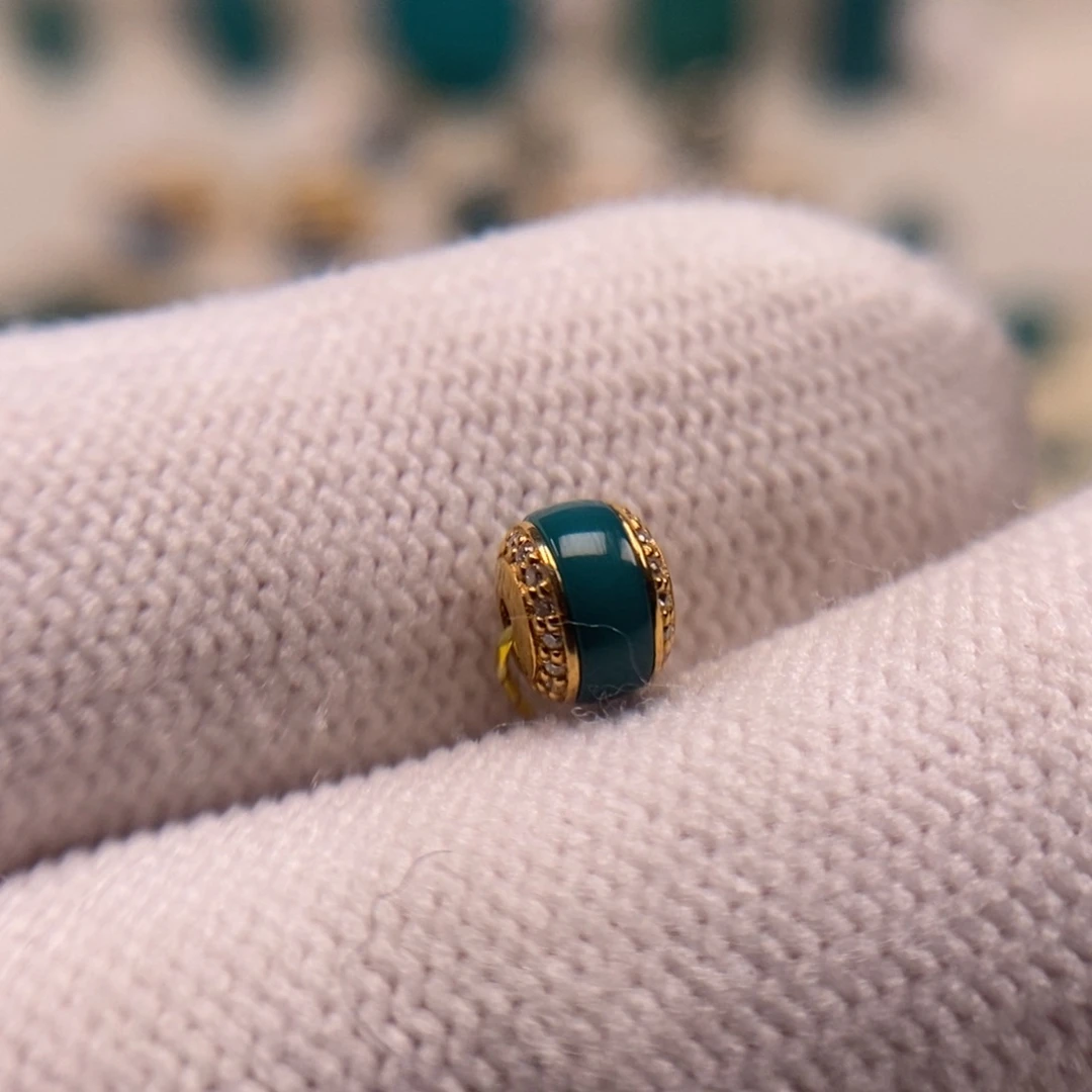 绿松石18K金镶嵌珠宝奇石汉堡珠6x5mmAA501