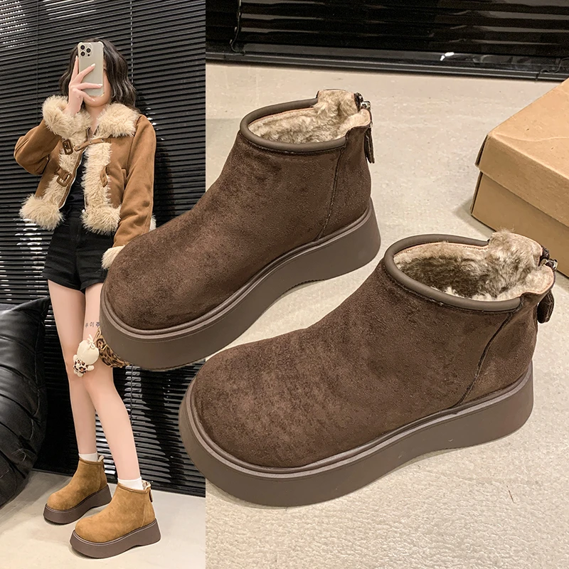 【现货】厚底增高勃肯鞋2024新款秋冬季加绒保暖雪地靴厚底棉靴X66