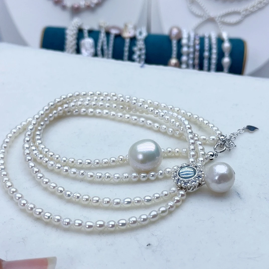 颈饰银S925镶嵌淡水珍珠枝*