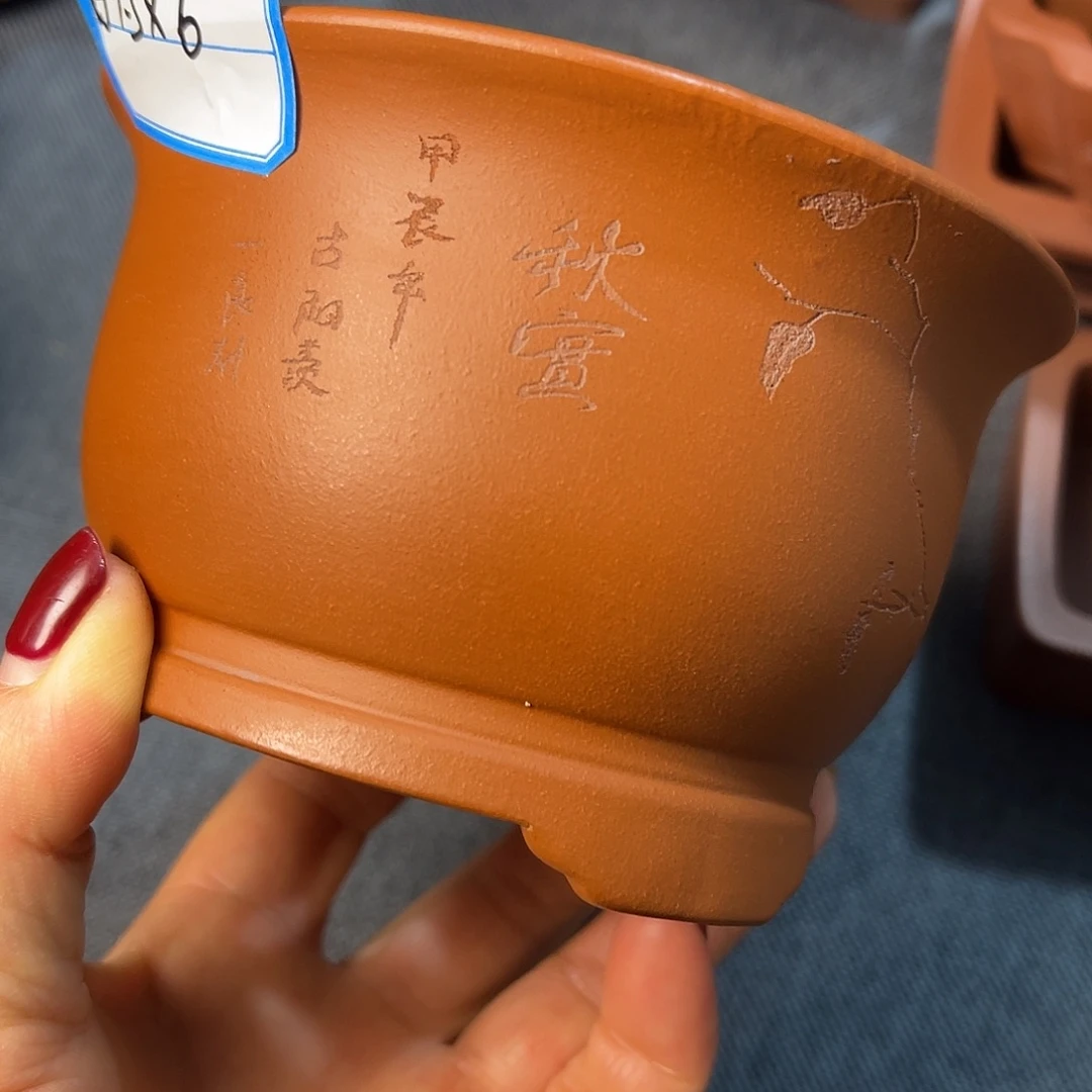 精选紫砂红皮龙圆盆盆景盆