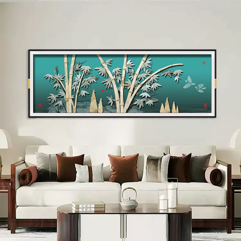 九头鸟玉雕画《竹报平安》沙发背景墙办公室玄关卧室茶室画挂画