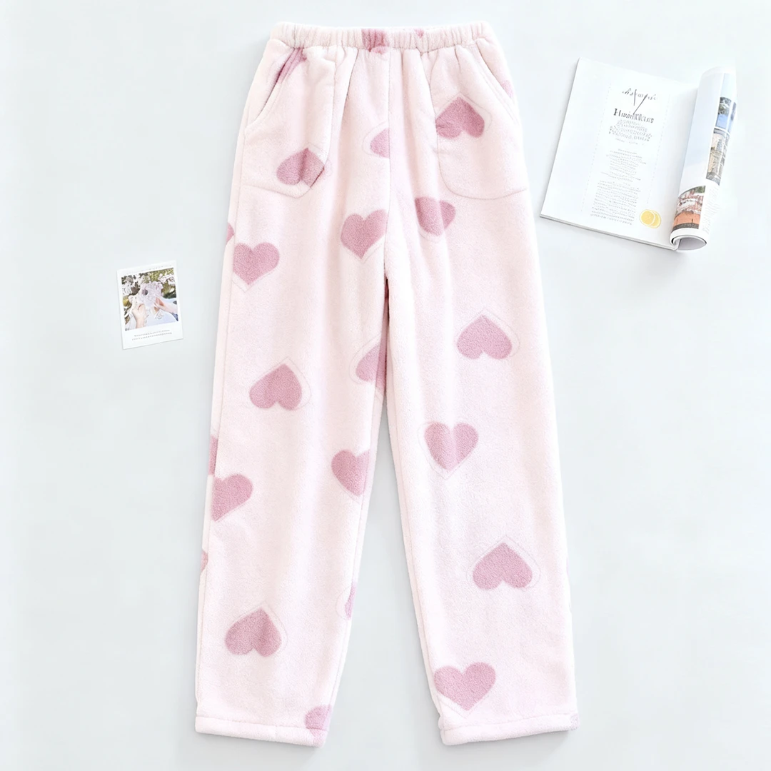 加厚裤暖暖裤秋冬情侣珊瑚绒睡裤女长裤法兰绒可外穿懒人宽松大码