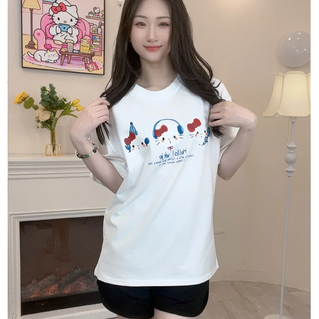 【米娜咪私服】kitty猫可爱卡通纯棉短袖T恤女宽松夏chic穿搭上衣