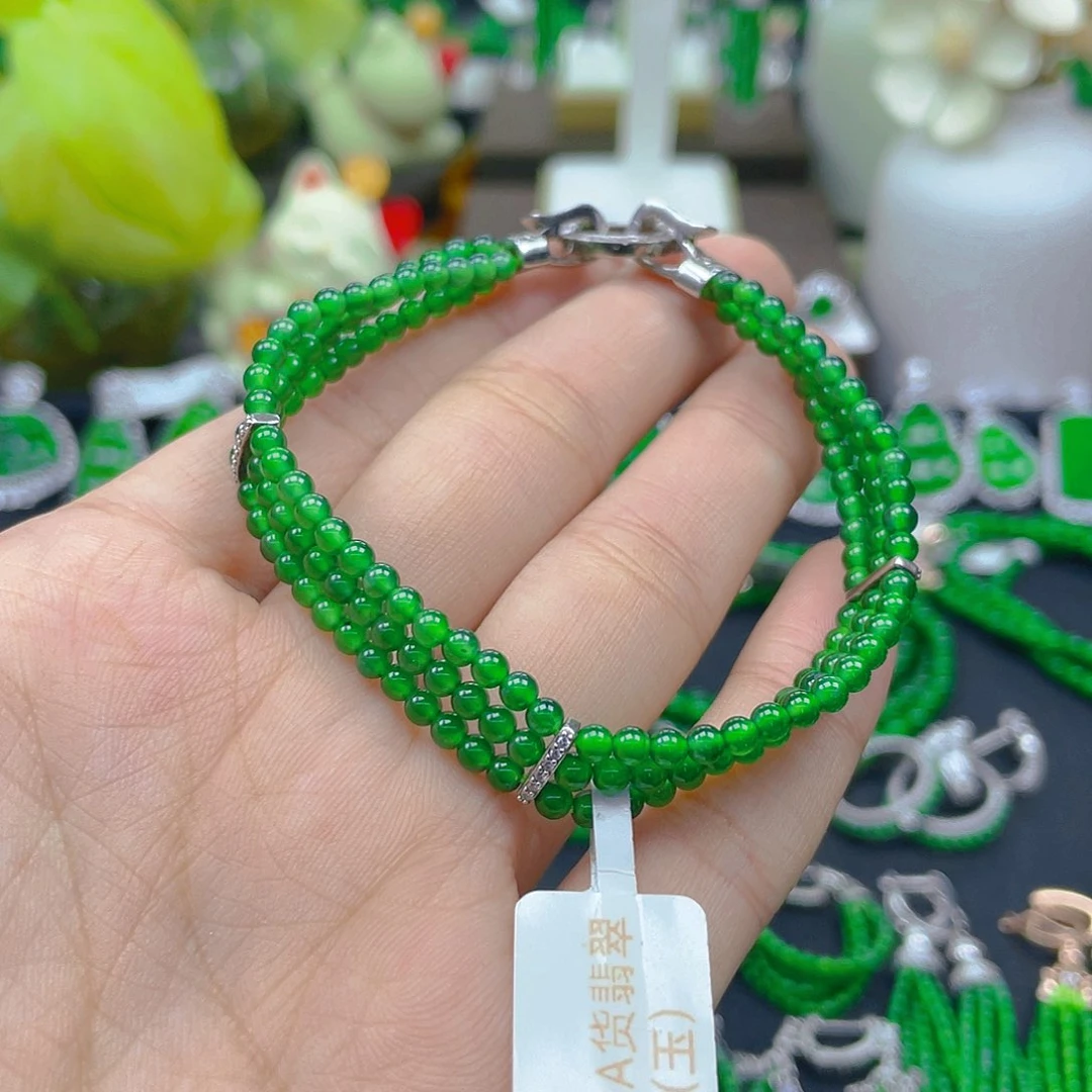 翡翠手链银S925镶嵌天然A货翡翠表带款式