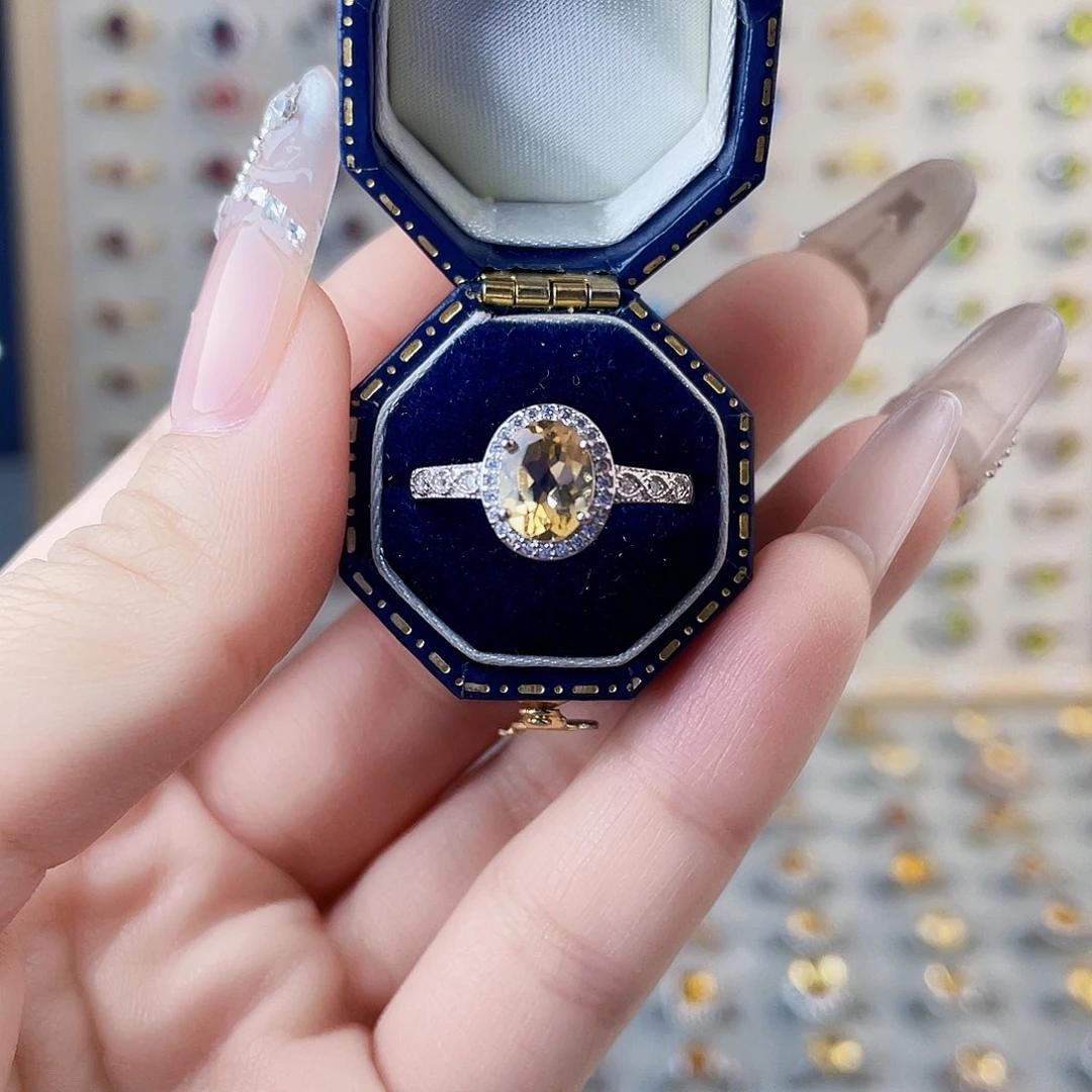黄晶戒指银S925镶嵌设计款戒指