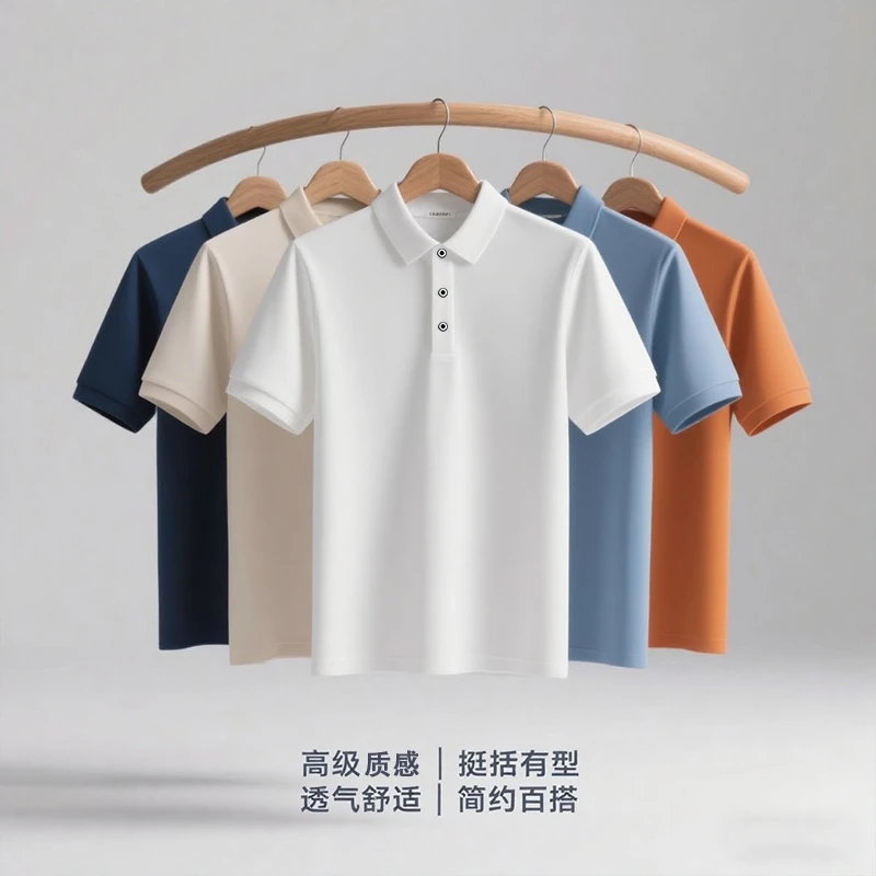 纯色短袖polo衫夏季薄款凉爽透气休闲简约百搭男士免烫珠地棉t恤