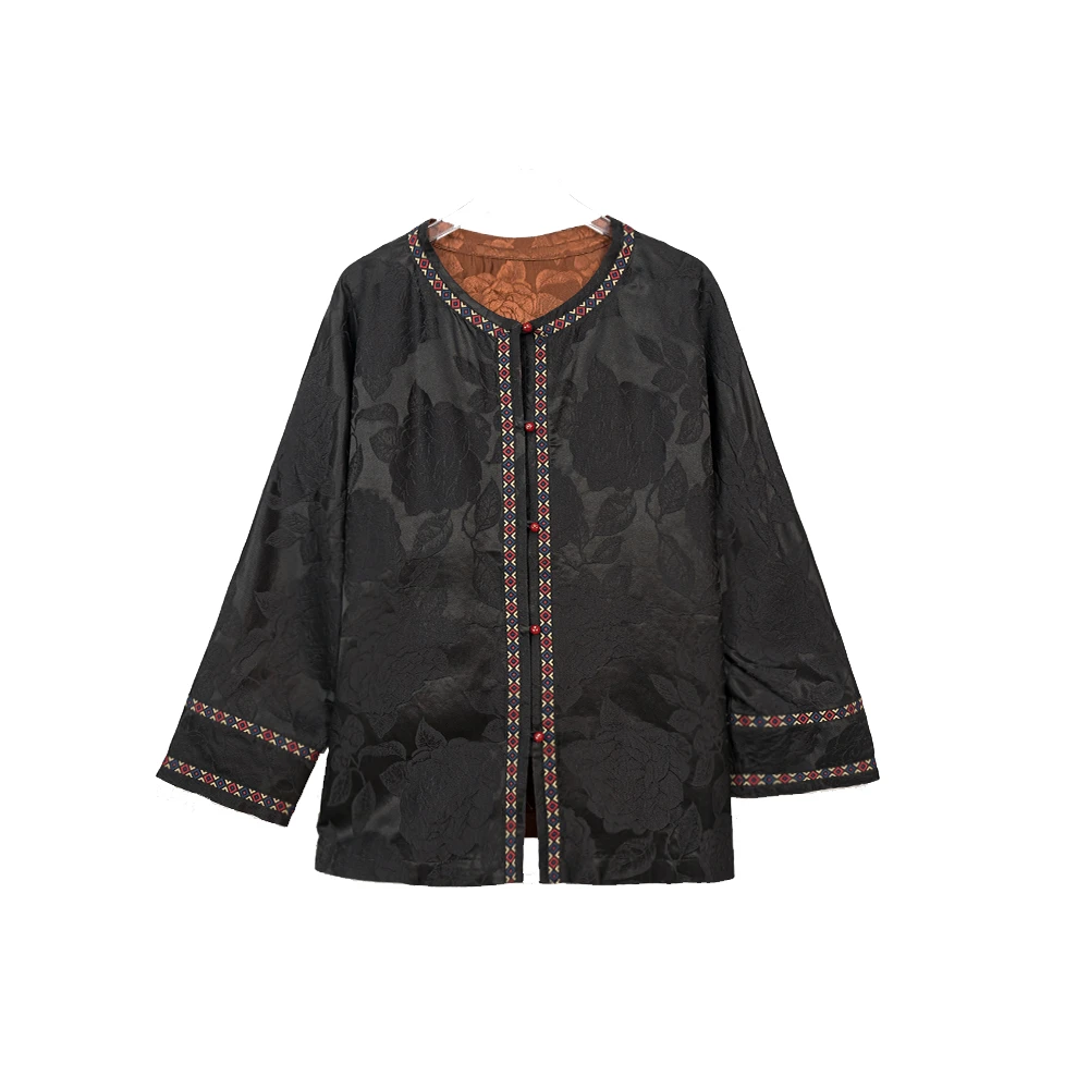 TT 2025新款玫瑰长袖重缎双面穿圆领拼接刺绣外套 24804