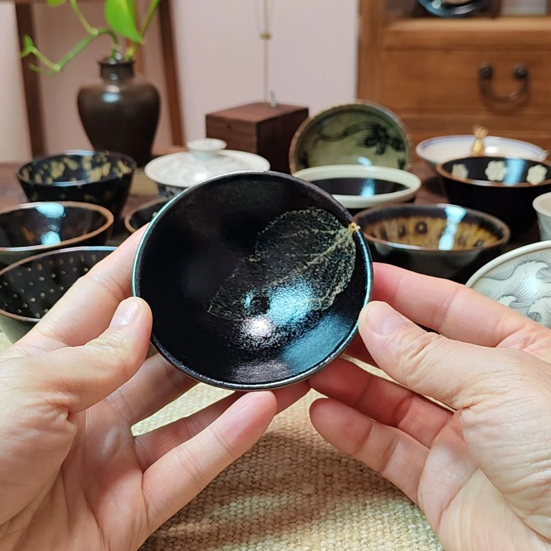 吉州窑原矿手工柴窑柴烧木叶盏