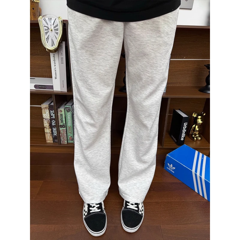 白花灰重磅微喇卫裤男款春秋美式cleanfit休闲裤子宽松运动直筒裤