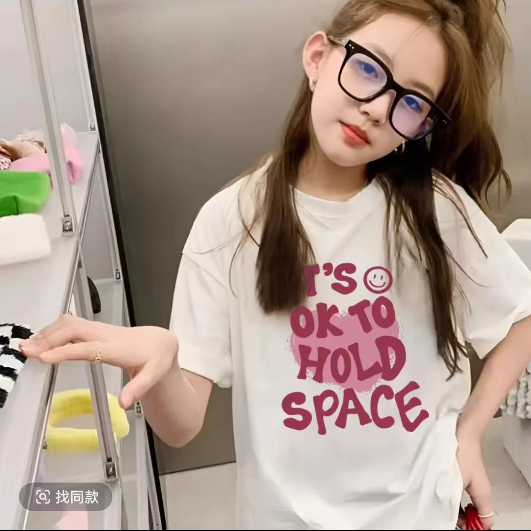 女童短袖T恤纯棉夏季卡通图案圆领洋气小中大童宽松时尚夏款上衣