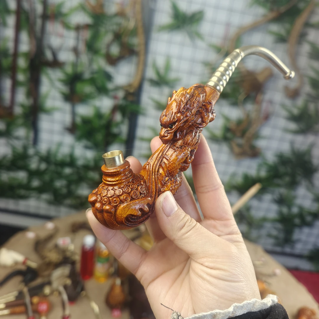 贵州民间实心竹雕刻祥云龙斗十八公分左右三用火口