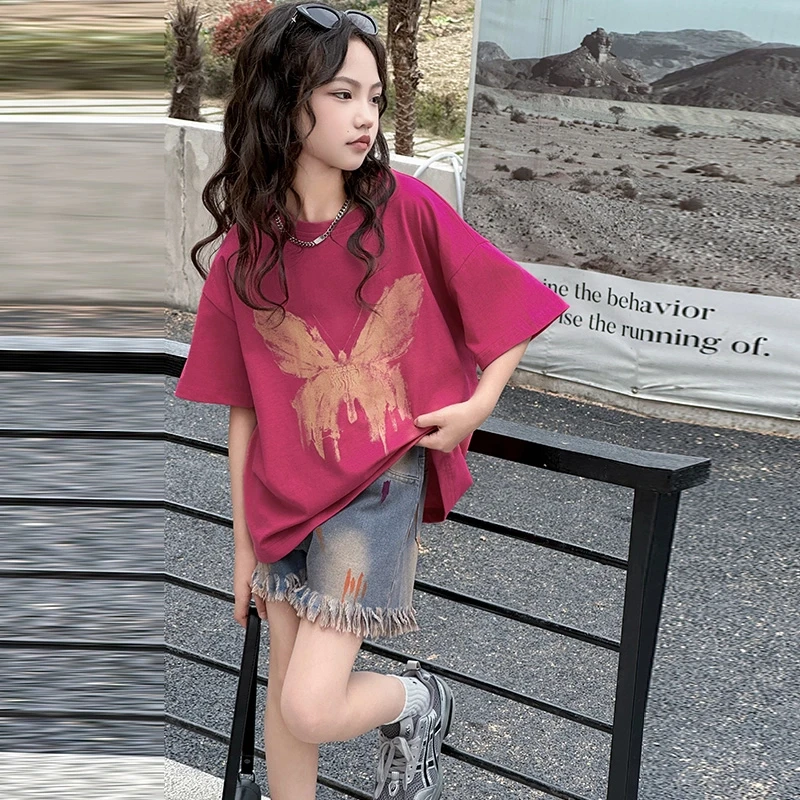 女童短袖t恤2025新款夏季女大童宽松半袖洋气夏装儿童潮牌上衣