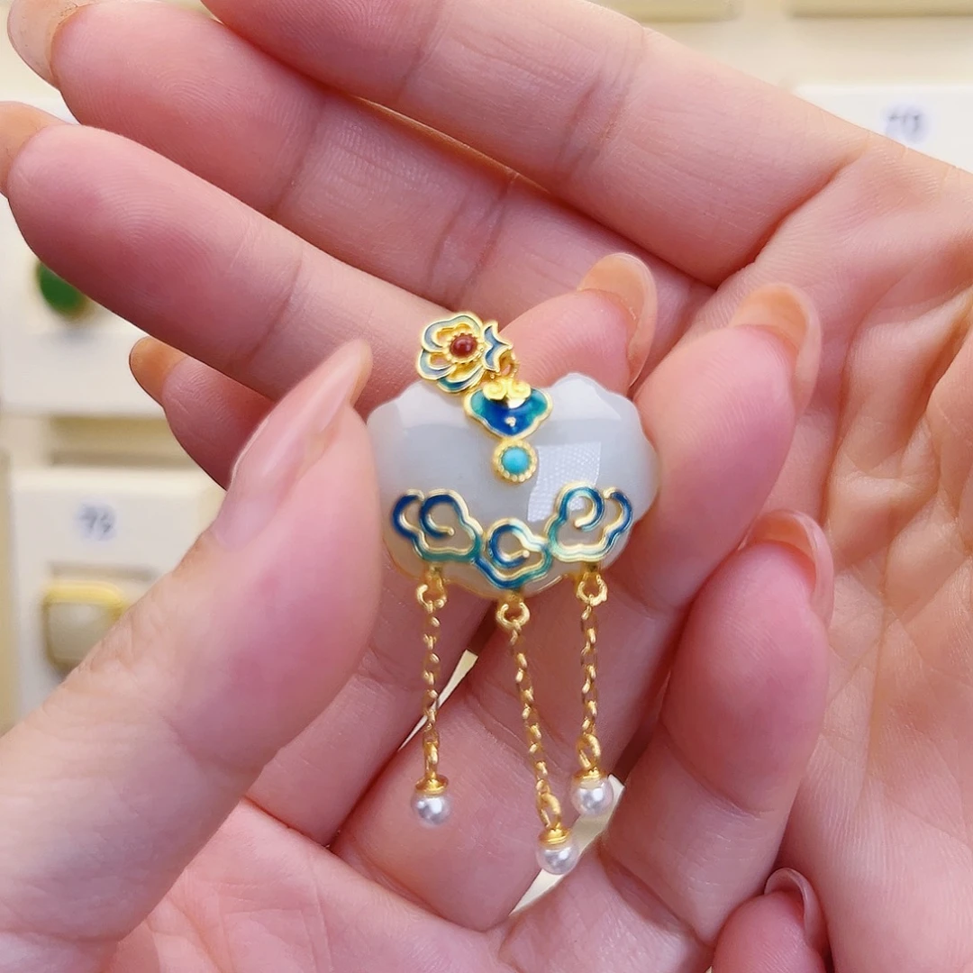 和田玉银S925镀金镶嵌颈饰