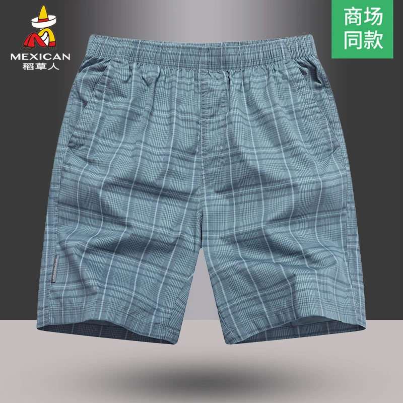 Mexican/稻草人纯棉休闲短裤男士夏季格子五分裤薄款外穿五分中裤
