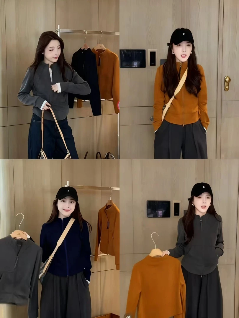 欧朵琦【品牌正品】22#美拉德风卫衣ins拉链打底开衫款秋冬