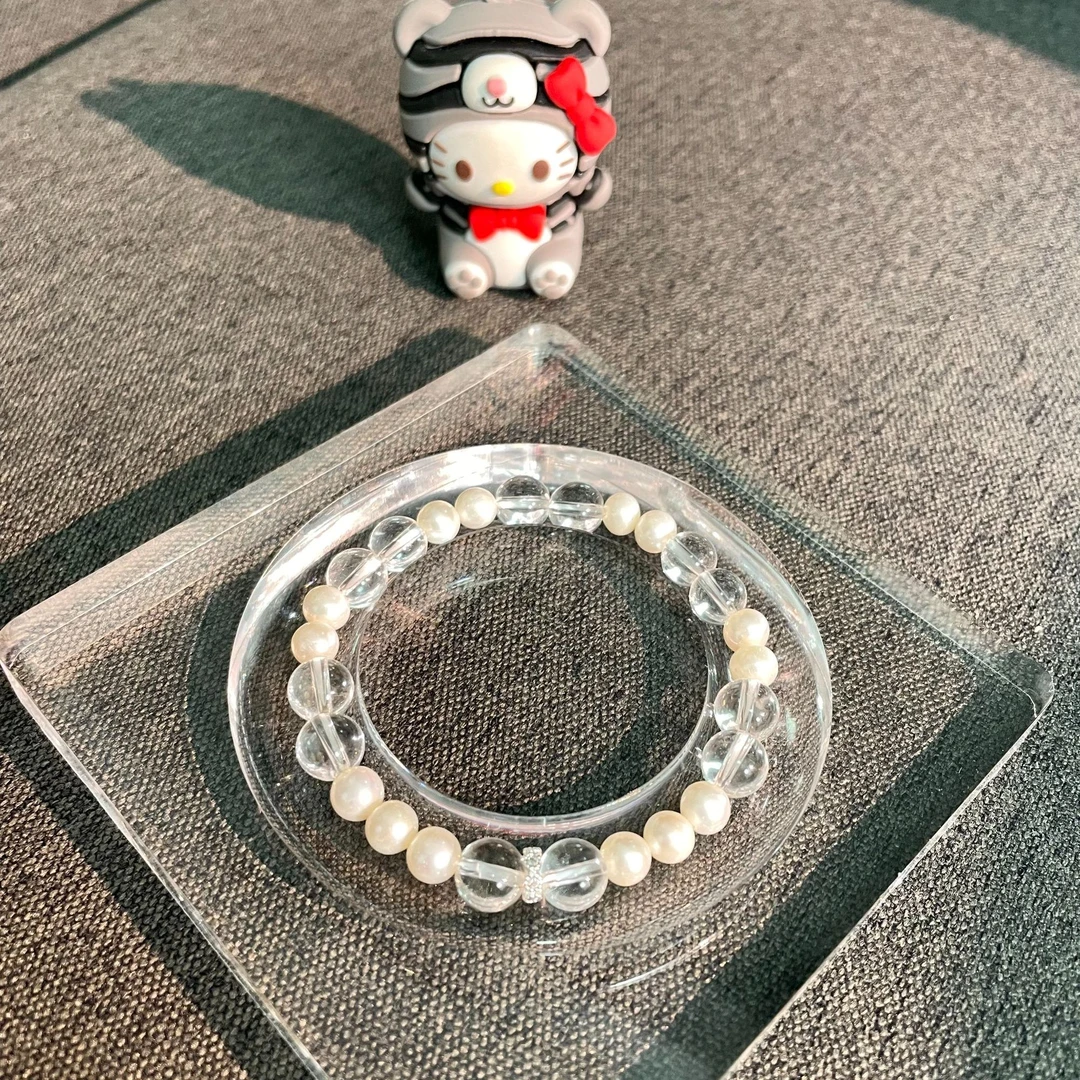 天然 收藏级别白水晶 珍珠 卡8 原创手串