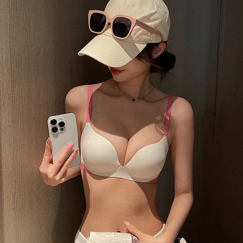 多巴胺无痕内衣女生夏季小胸聚拢显大无钢圈提拉上托收副乳文胸罩